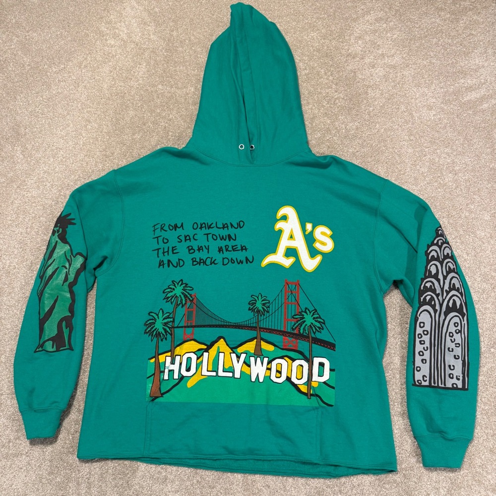 Homme + Femme Hoodie Mens L Green Oakland A's NY Big Apple Graphic Streetwear